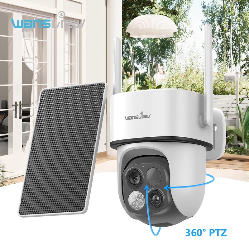 Wansview Solar Security Cameras Wireless Outdoor 2K 360°PTZ Color Night Vision