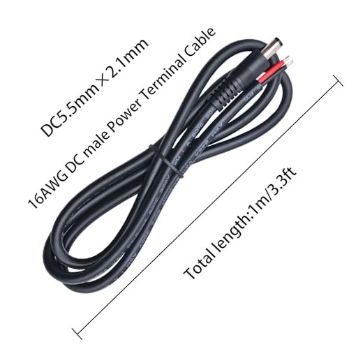 16AWG DC5521 Power Cable, 5.5mm x 2.1mm dc5521 Male 3.3ft, 5.5mm×2.1mm Black gallery