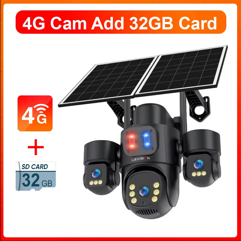 AOV Solar Camera Outdoor Three Screen 12X Optical Zoom PTZ Home Security Cam 24/ gallery