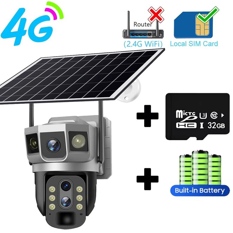 12MP 3 Lens 4G Solar Cameras Smart Home Securiry 6K Night Vision CCTV Cameras gallery