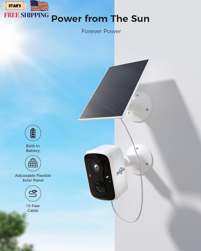 Wireless Outdoor Security Camera Solar, 2-Way Talk, Night Vision, Alexa Compat gallery