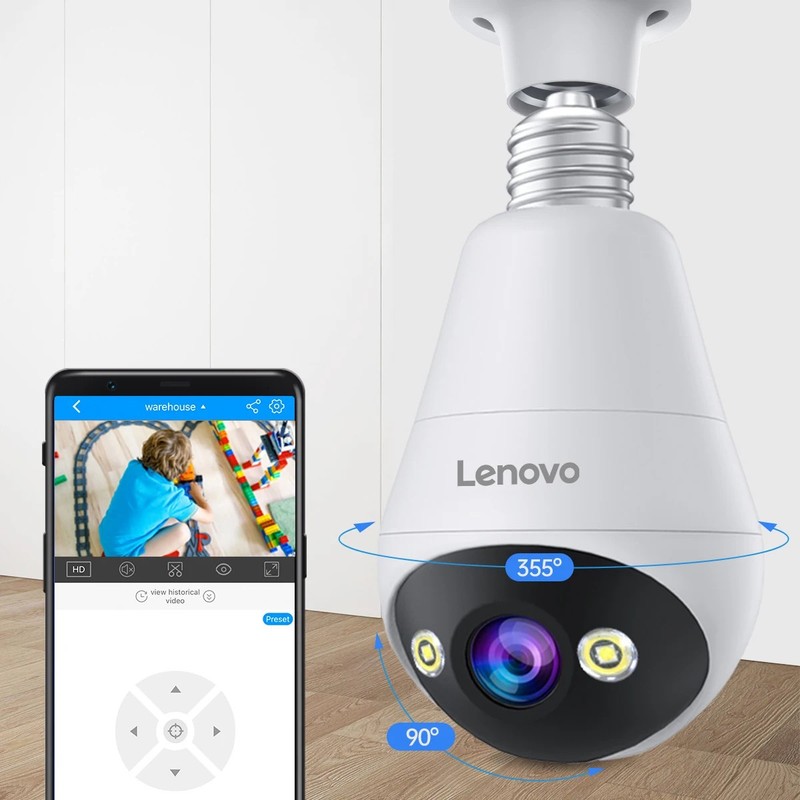 Lenovo 3MP WIFI E27 Bulb Camera, Color Night Vision, Two-Way Audio, Motion Detec gallery