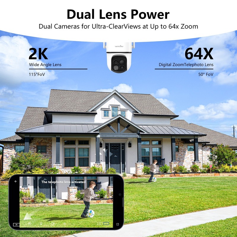 Wansview Dual Cam 2K Solar Security Camera WiFi Wireless Outdoor 360° PTZ Home gallery