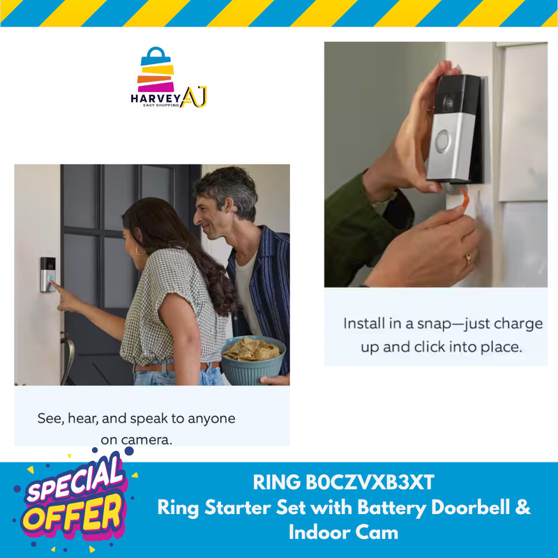 Ring B0CZVXB3XT Starter Set with Battery Doorbell and Indoor Cam gallery