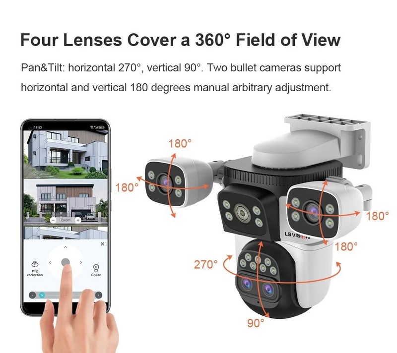 20MP 10K Security Camera WiFi 10X Zoom Four Lens Four Screens Auto Tracking PTZ gallery