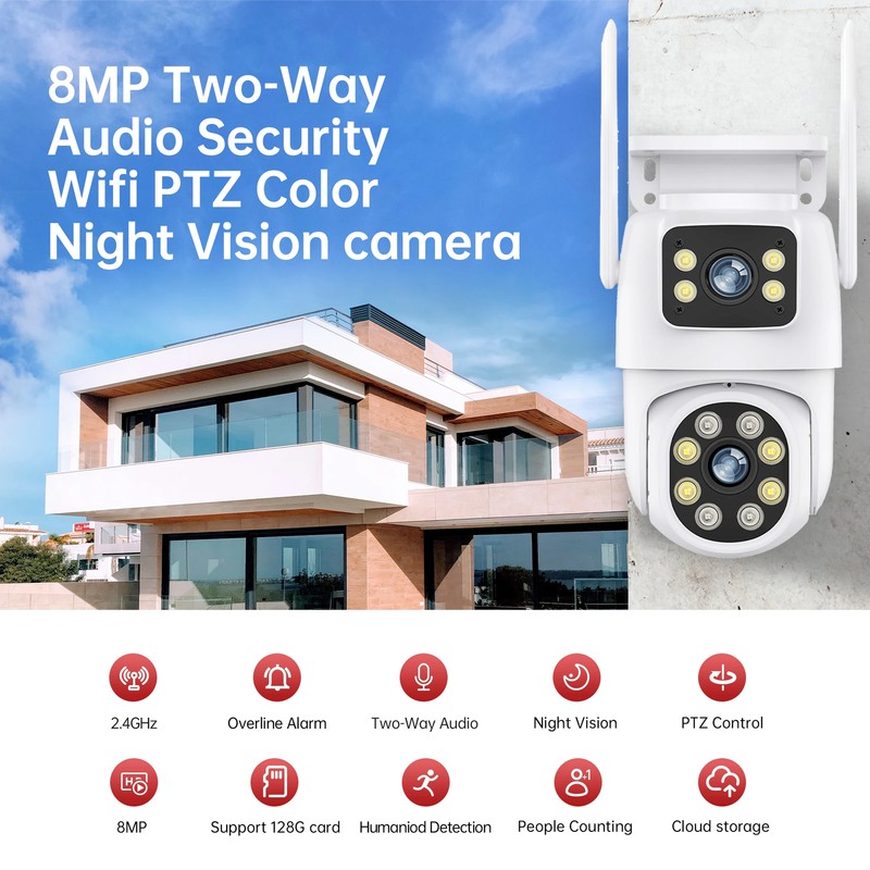 8MP 4K Wifi PTZ Camera Dual Len HD 10MP 5K Auto Tracking Wireless Outdoor Camera gallery