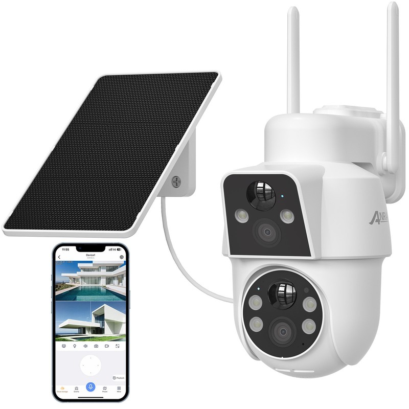 ANRAN Dual-Lens Solar Security Camera Outdoor Wireless IR & Color Night Vision