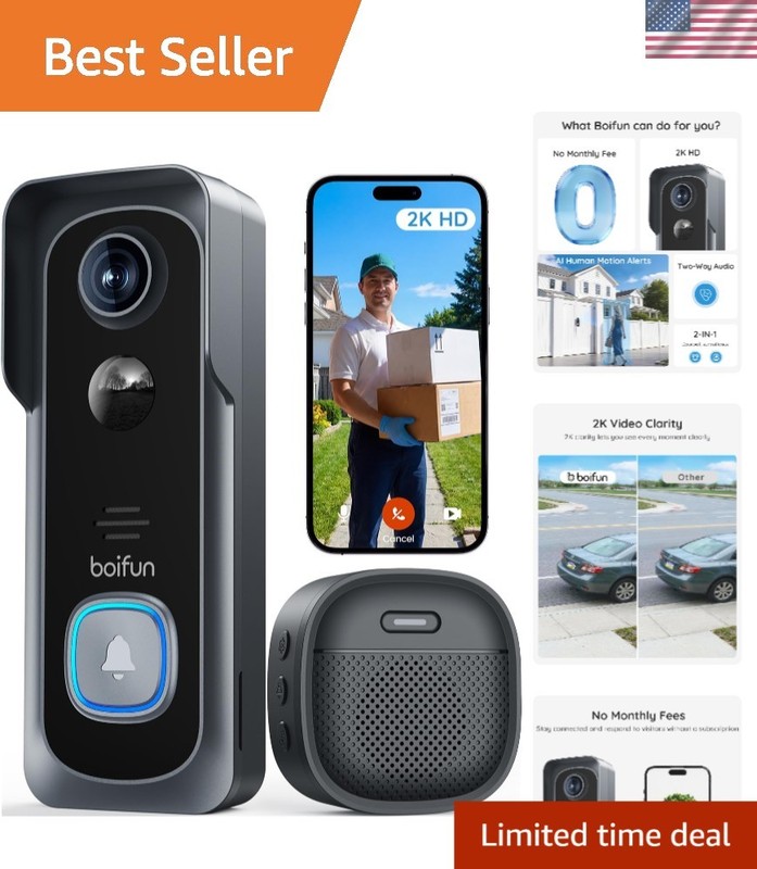 Advanced Wireless Video Doorbell – 166° Field of View, No Fees, Enhanced Safety