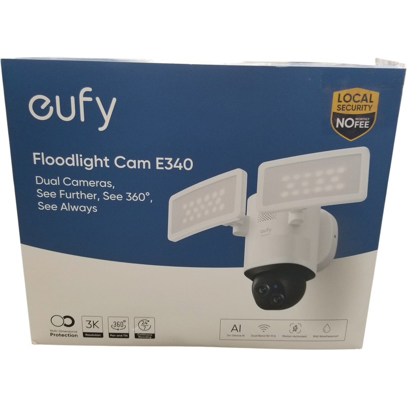 Eufy Security E340 Floodlight Outdoor Pan & Tilt Dual Camera New Open Box