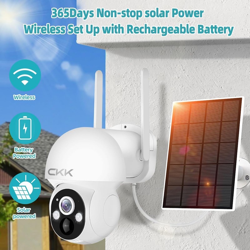 3K Solar Security Camera Wireless Outdoor, 360 Degree PTZ, PIR Motion Detecti... gallery