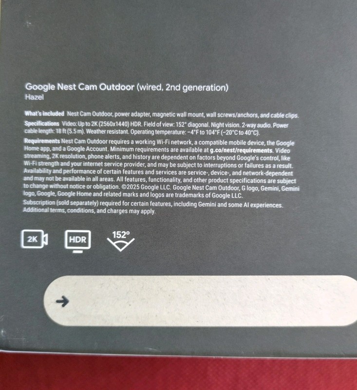 Google Nest Cam Outdoor 2K Wired HDR Wi-Fi Outdoor Color Camera Hazel - SEALED gallery