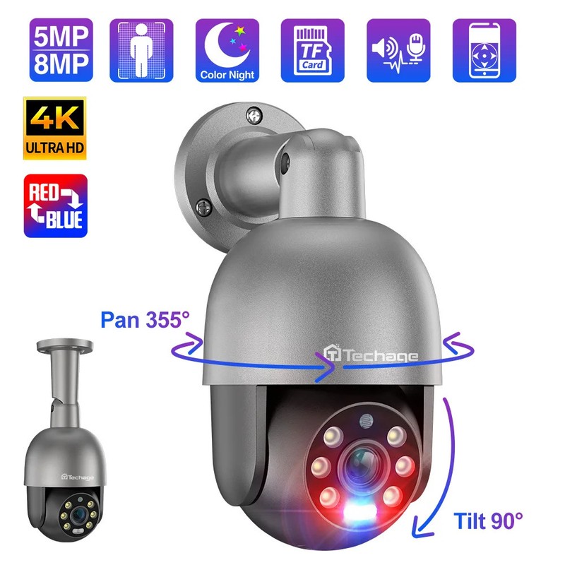 Techage PTZ POE IP Camera 8MP 5MP 4K Outdoor AI Human Detection XMEye