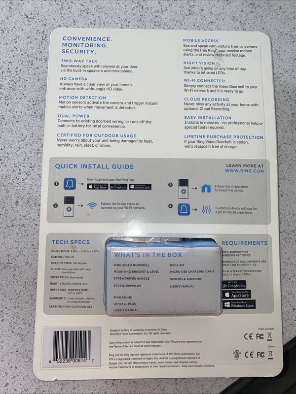 Ring Video Doorbell Camera Bundle With Ring Chime NEW gallery