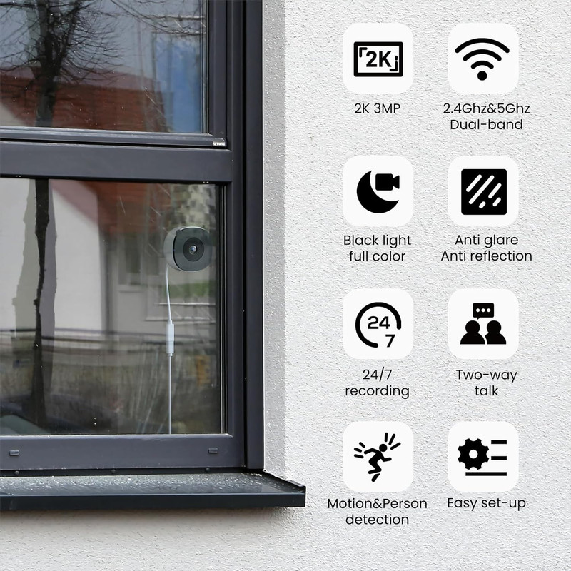 2K No Drill Window Camera-2 Pack 2.4Ghz & 5Ghz Wifi Dome Cameras for Home Securi gallery