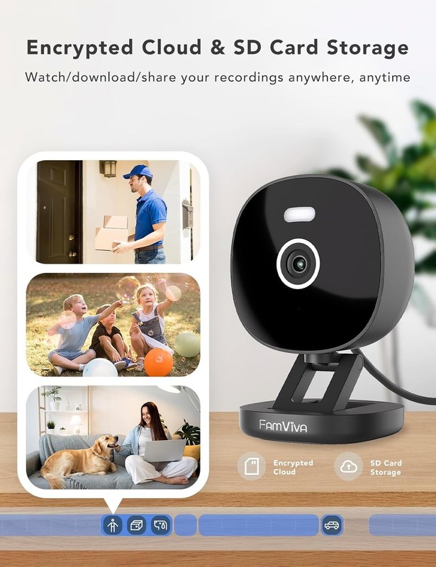 FAMVIVA 2K Security Camera Wired, Outdoor/Indoor for Home, Pet, 4 Pack, Black gallery
