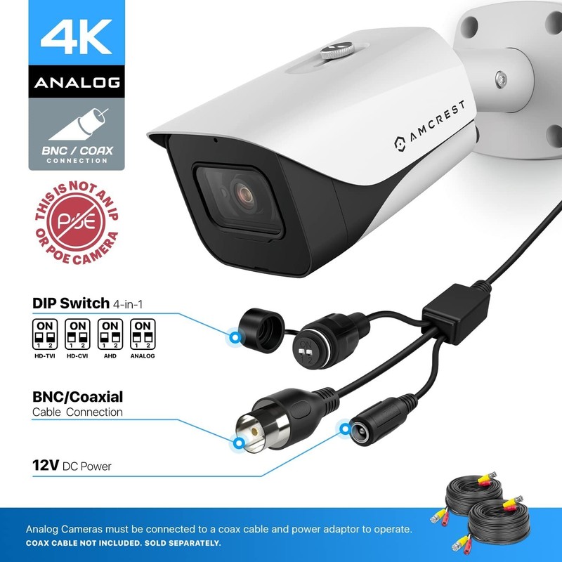 Amcrest 4K Analog Outdoor Security Camera Bullet 8MP Not an IP Camera BNC White gallery