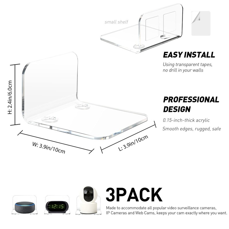 Acrylic Floating Wall Shelves Set of 3 for Security Cameras Baby Monitors gallery