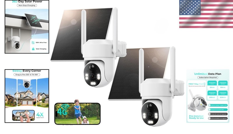 Innovative 2-Pack of Solar-Powered 4G LTE Cameras - 360° PTZ and Two-Way Audio gallery