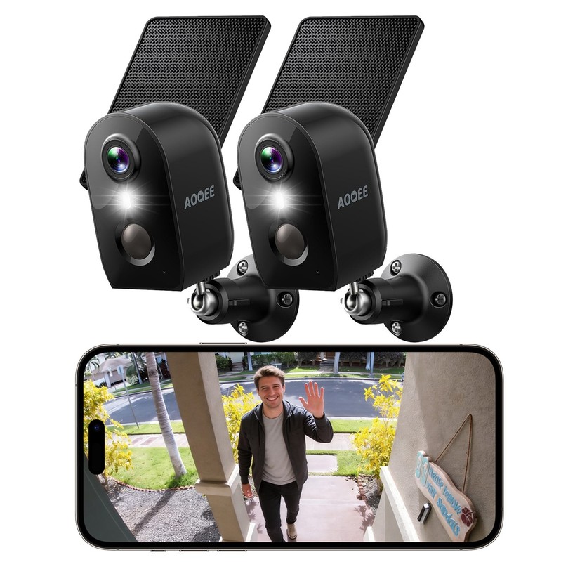 2X AOQEE 2K Home Wireless Solar Security Camera Outdoor WiFi Color Night Vision