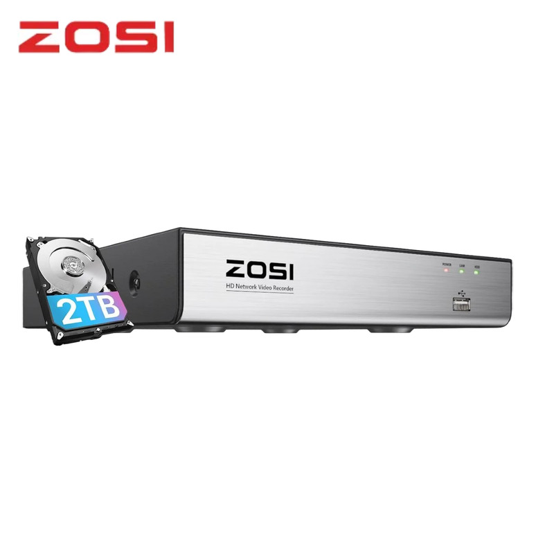 ZOSI 4K 8 Channel PoE NVR with 2TB Smart Playback Network Remote View IP Audio