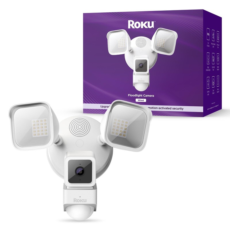 Roku Floodlight Camera Home Security, Wired Outdoor 1080p HD