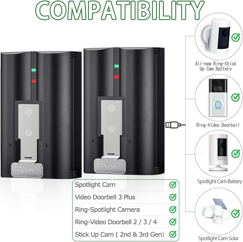 2 Pack Ring V4 Battery for Ring camera Doorbell Solar Floodligh 2/3/4/3 plus US gallery