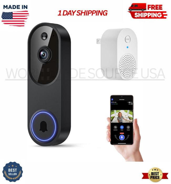 1080p Wireless WiFi Video Doorbell Camera Two Way Audio Night Vision Cloud AI