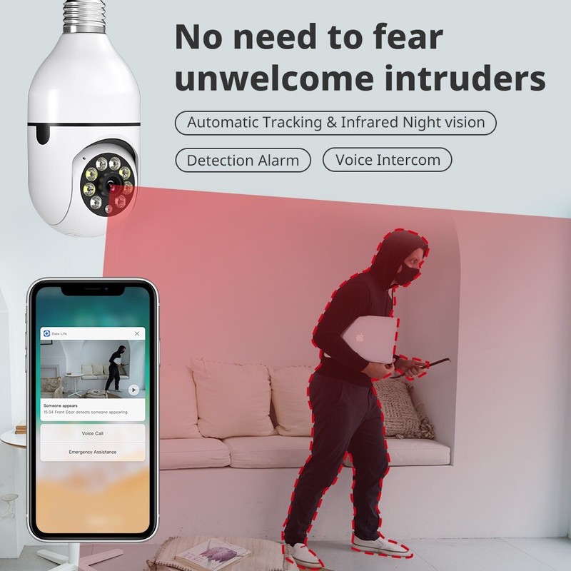 2X 360° 1080P IP E27 Light Bulb Camera WiFi IR Night SmartHome Wireless Security gallery