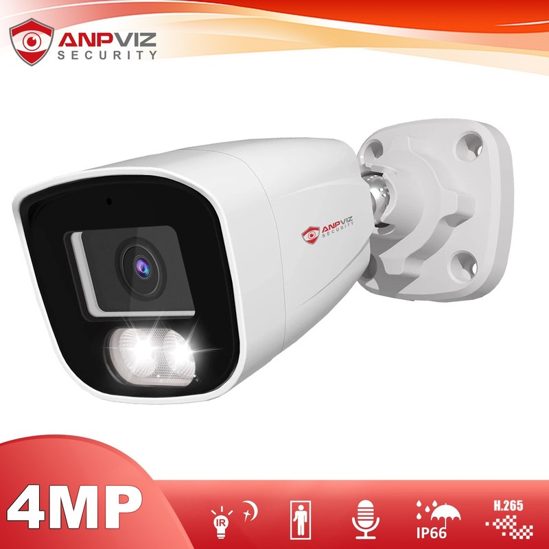 Anpviz 4MP PoE IP Bullet Security Camera Outdoor 24/7 Recording 2.8mm Lens NDAA