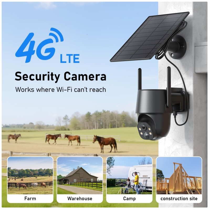Outdoor Wireless Surveillance Camera, 4G LTE Cellular, Solar