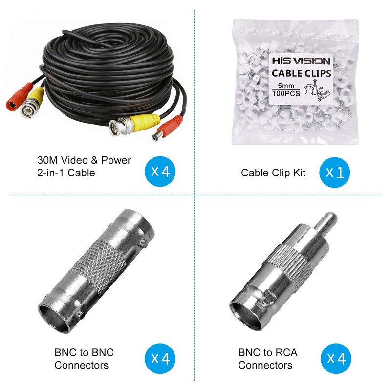 4 Pack 30M/100ft All-in-One BNC Video Power 100ft, 100ft-Black gallery