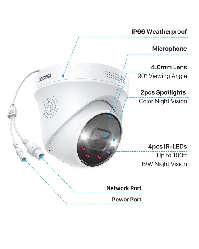 4Pack 5MP PoE Cameras with Ethernet Cables, Person Vehicle Detection, Color N... gallery