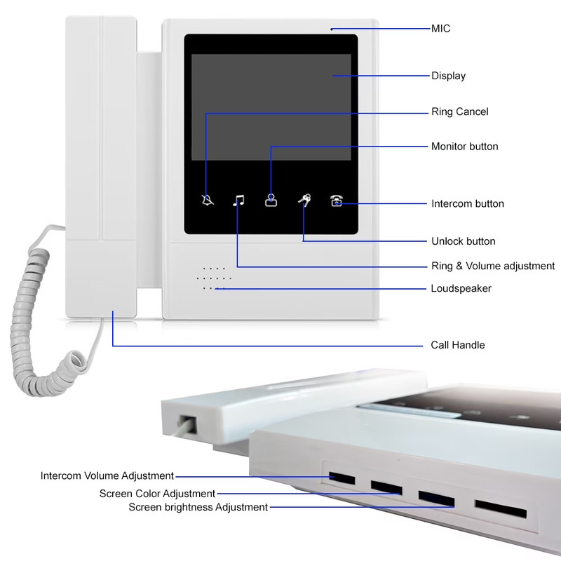 4.3 Inch Doorbell Video Camera Wired Touch Monitor Intercom Waterproof IR Night gallery