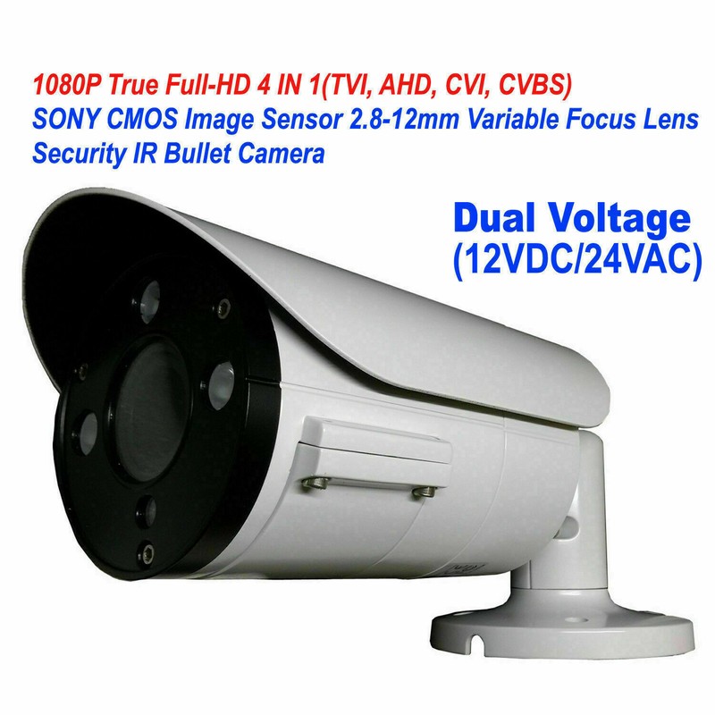1080P Dual Voltage Security Bullet Camera White 2.8mm-12mm HD TVI CVI AHD CVBS