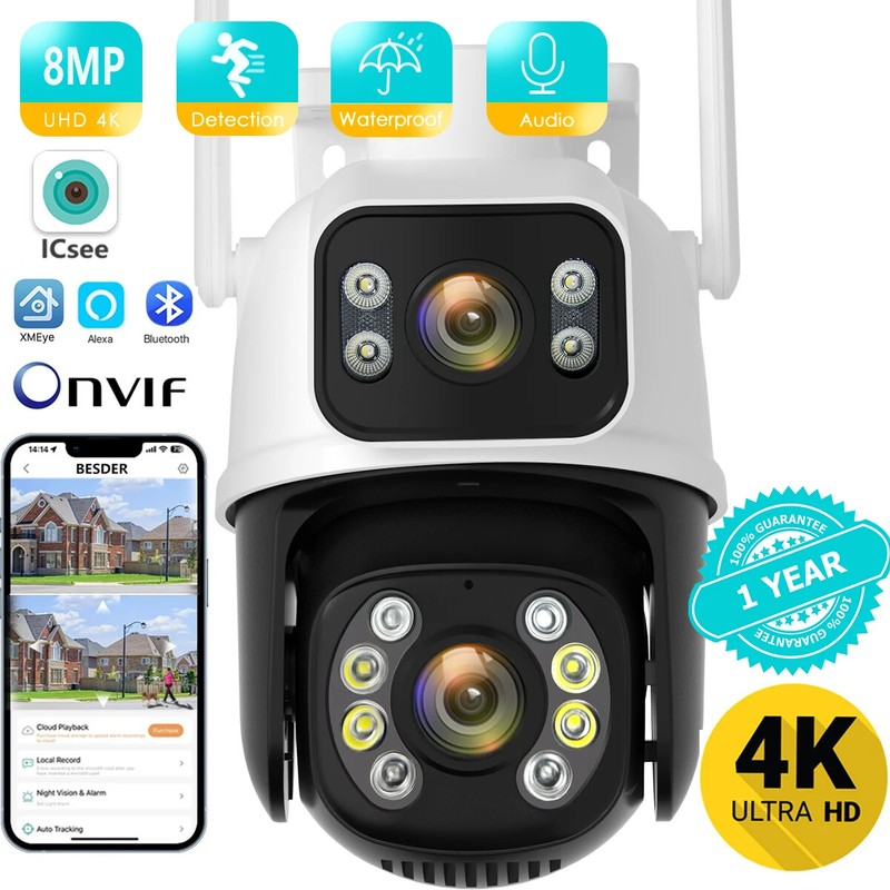 4K 8MP IP Camera PTZ Outdoor Wireless Wifi Human Detect NVR VMS Security Camera