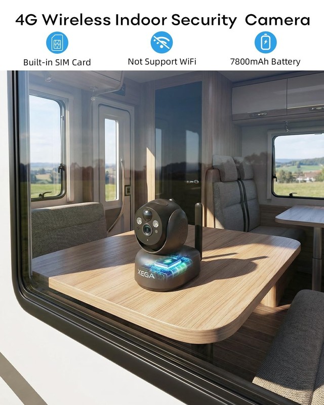4G Wireless Indoor Security Camera, 2K PTZ, No WiFi, Battery-Powered, Motion Det gallery