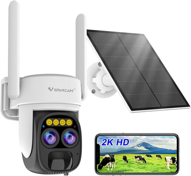 2K Solar Security Camera Wireless Dual Lens 5X Zoom Color Night Vision 2-Way Tal
