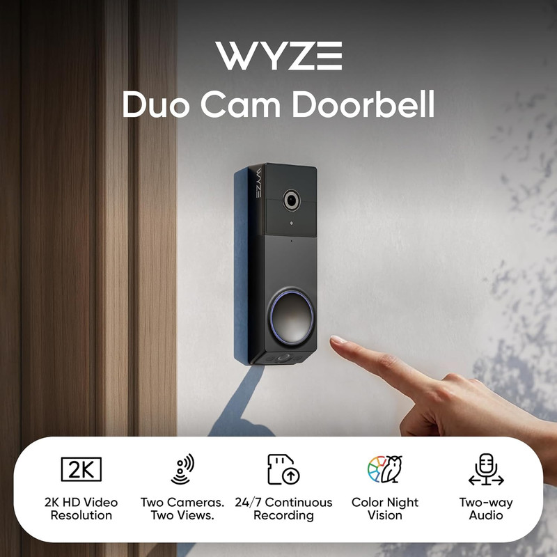 Wireless Duo Cam Video Doorbell (Chime Included), Battery Powered, 2K Full HD Vi gallery