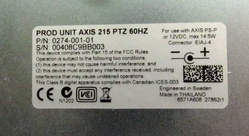 Axis Network Security Dome Camera 215 PTZ 60HZ 0274-001-01 use with PS-P White gallery