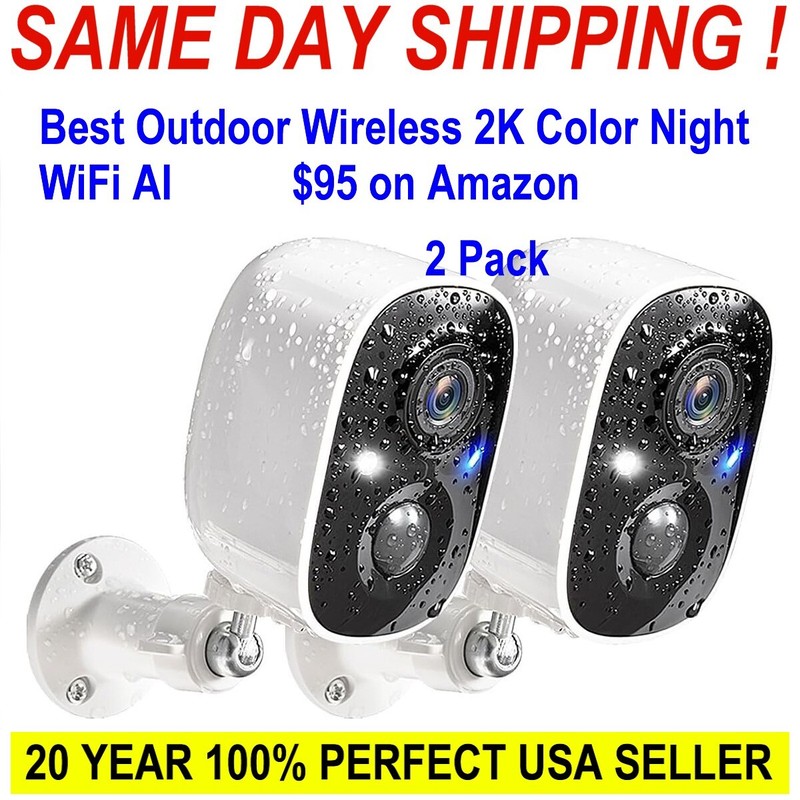 GMK Security Camera Wireless Outdoor, 2K Color Night 3 Day Free AI Motion 2 Pack