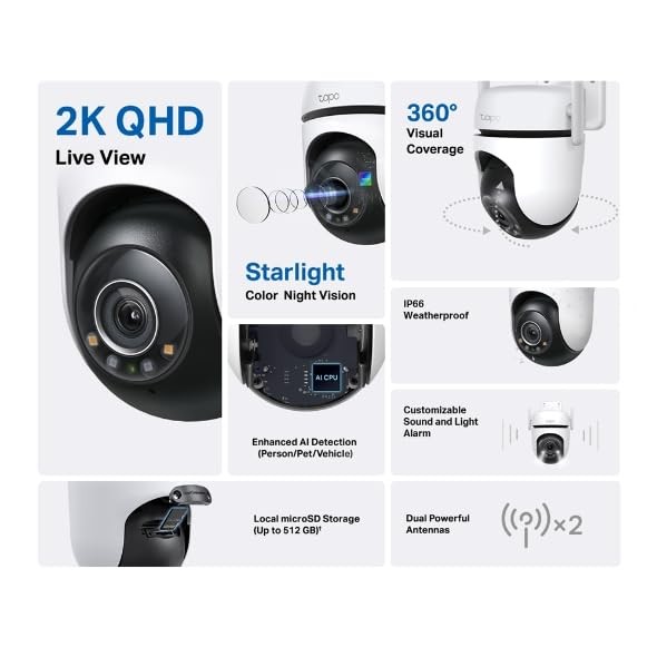 TP-Link Tapo 2K QHD Outdoor Pan/Tilt Wi-Fi Security Camera, 360° View, Motion Tr gallery