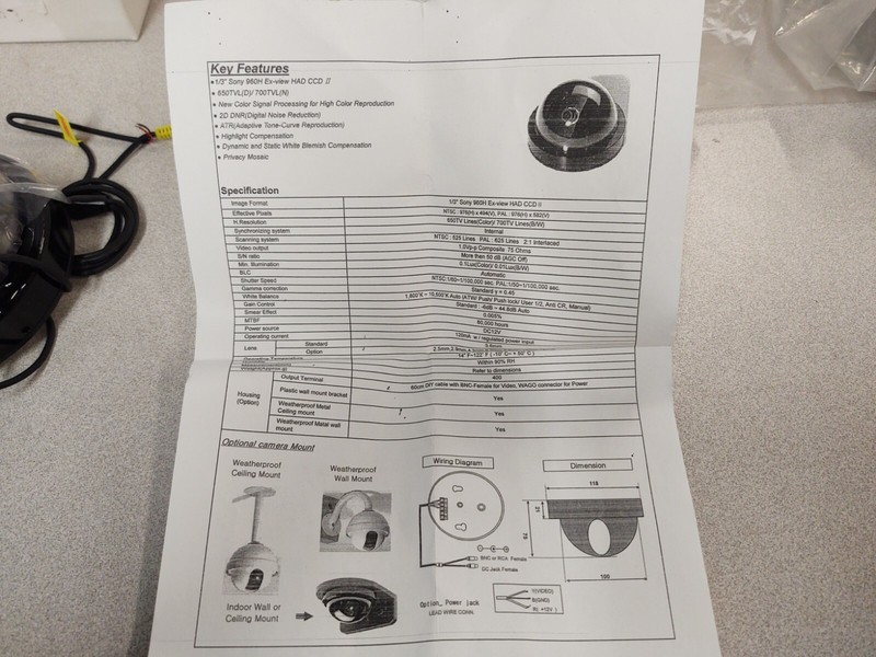 901-6040-102 NTSC Dome Camera 4.3mm 12V Color CAM-00004 gallery