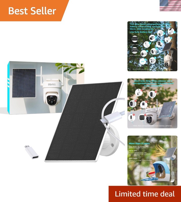5W Solar Panel for Security Cameras – 23% Efficiency & 360° Adjustable Mount