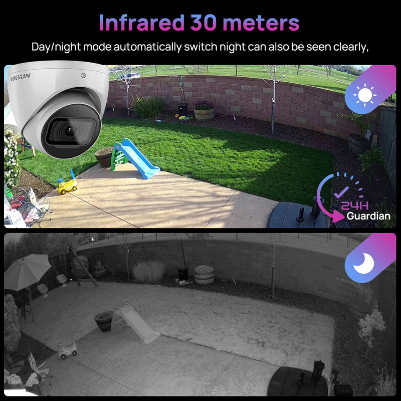 Vikylin 4MP IR30M Turret IP Camera 2.8mm PoE Built in MIC Night Low Light Image gallery