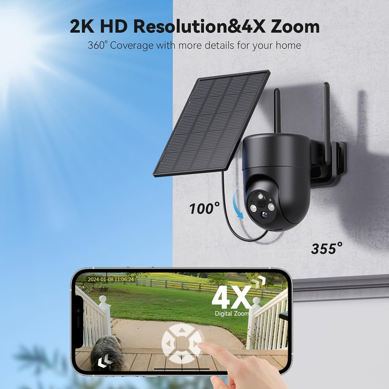 Solar Security Camera Wireless Outdoor, 2K Color Night Vision, 360°View Outdoor gallery