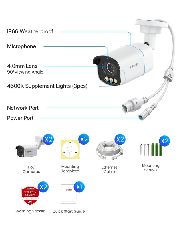 C186 5MP 3K PoE IP , 2 x Add-on Outdoor with Aurora Lux True Color Night Visi... gallery