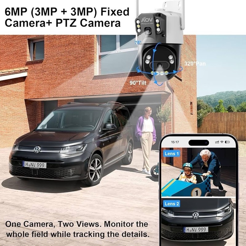 Solar AOV Dual Lens PTZ Security Camera, 6MP(3MP+3MP) Outdoor WiFi Camera gallery