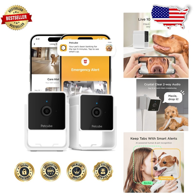 Smart Pet Camera 2-Pack | App Control, 2-Way Audio, 30ft Night Vision