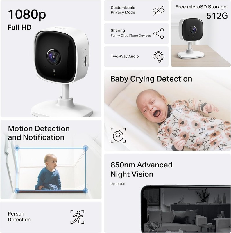 Tapo 1080P Indoor Wired Security Camera 4 Pack Night Vision Audio Alexa C100 gallery