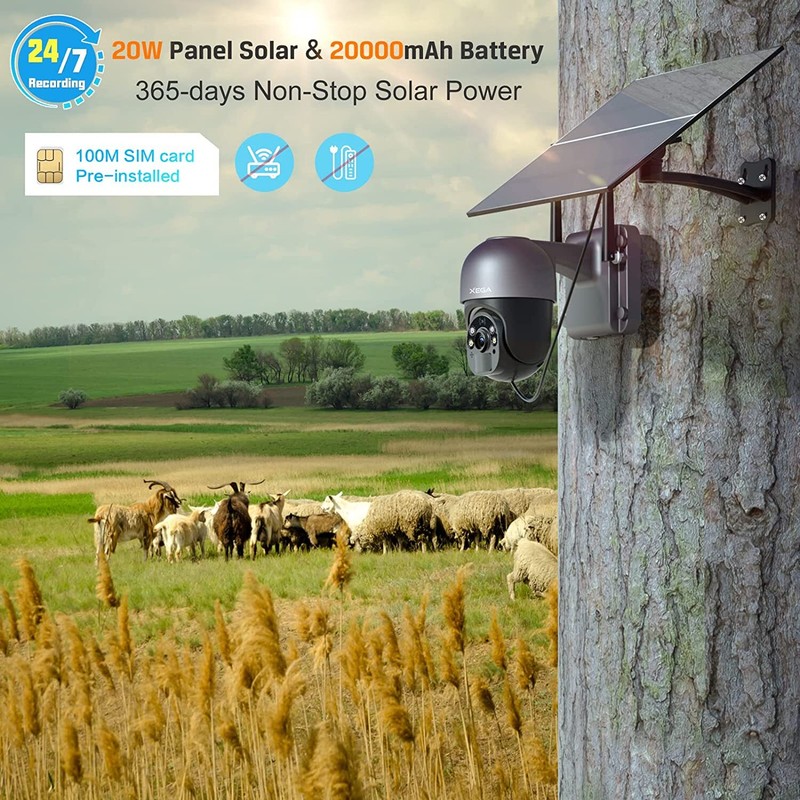 Xega 4G LTE Cellular Security Camera -20W Solar Panel 20000mAh Built-in Battery gallery